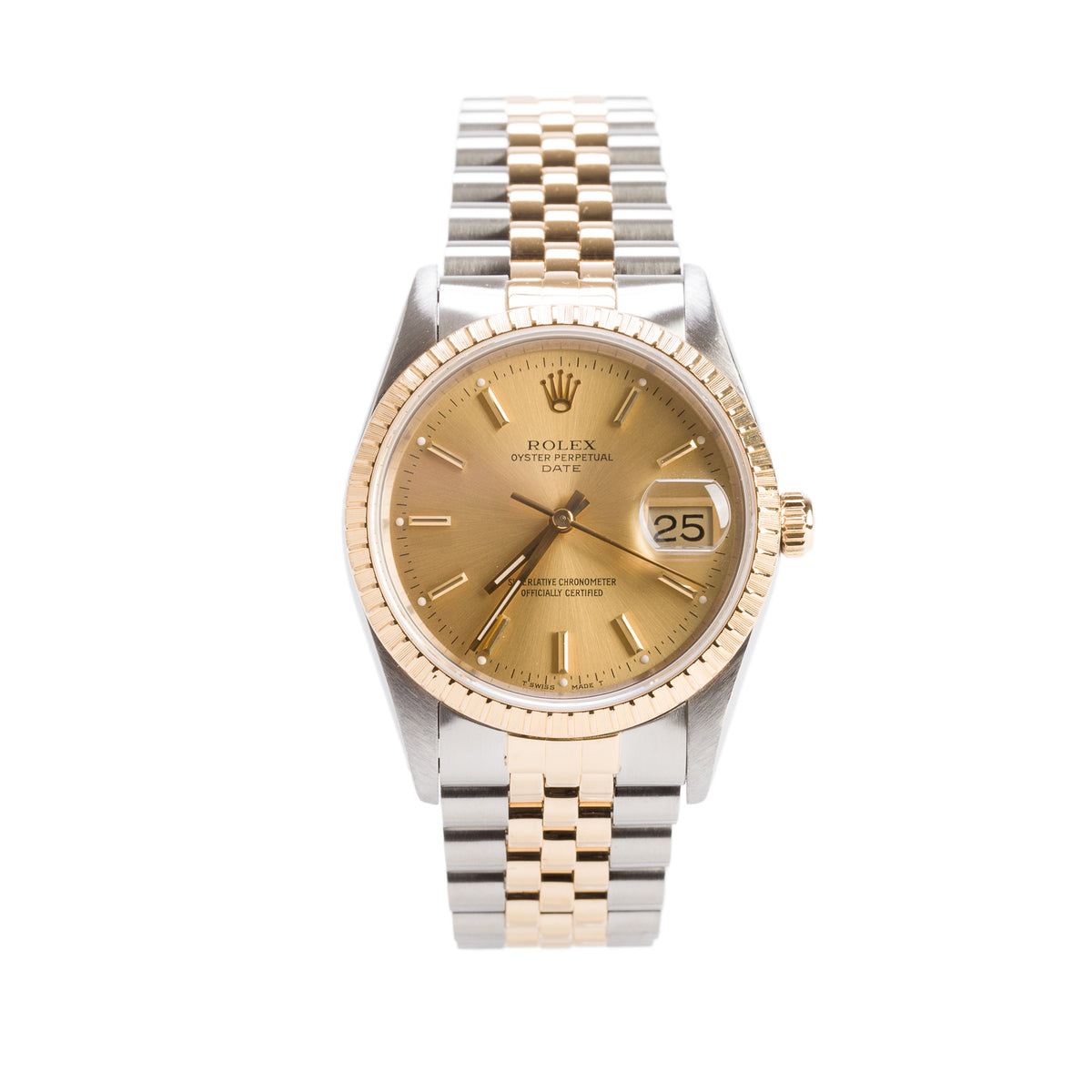 Rolex Stainless Steel & 18k Yellow Gold Oyster Perpetual Date 34 MM Automatic Watch Champagne Dial 15233