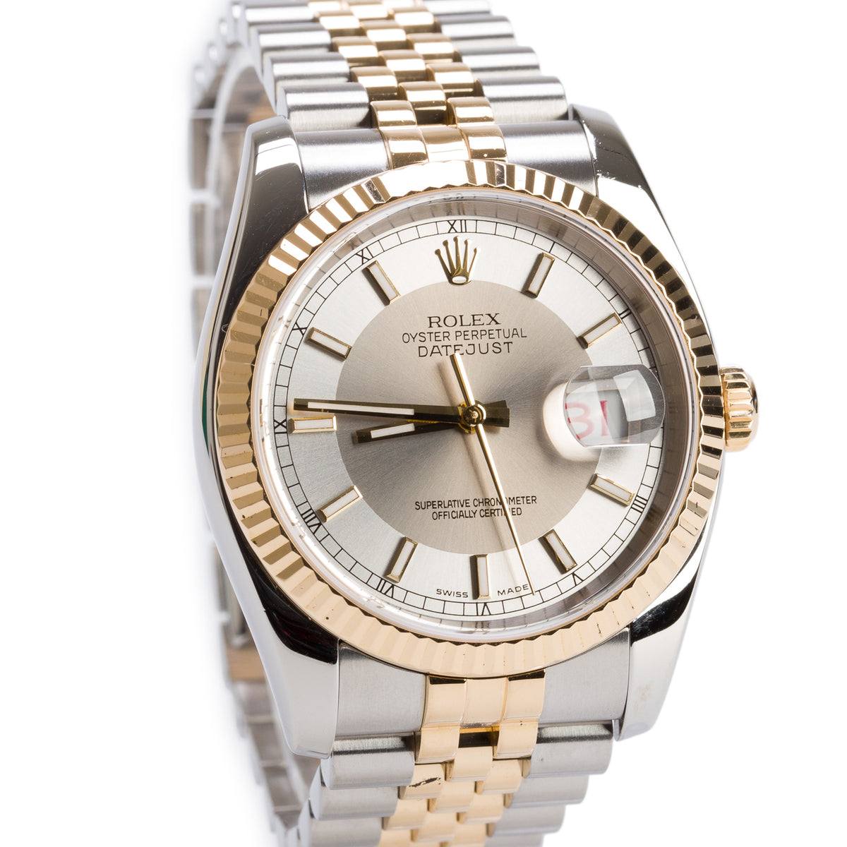 Rolex Stainless Steel & 18k Yellow Gold Datejust 36 MM Automatic Watch Silver Roulette Dial 116233 w/ Box & Papers