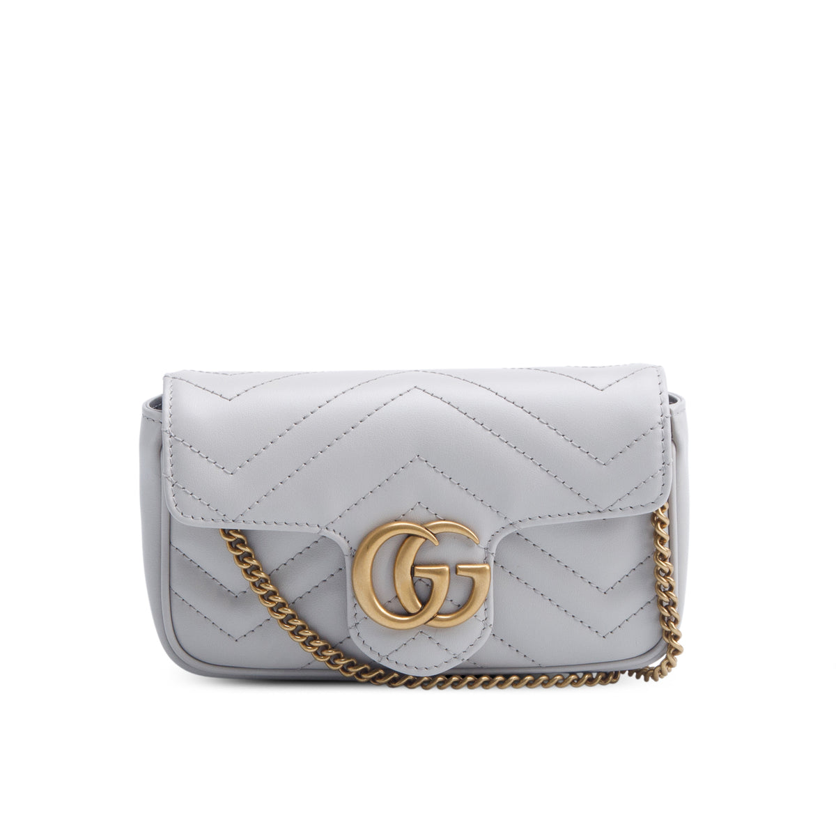 Gucci Grey GG Marmont Matelasse Leather Super Mini Bag w/ Box