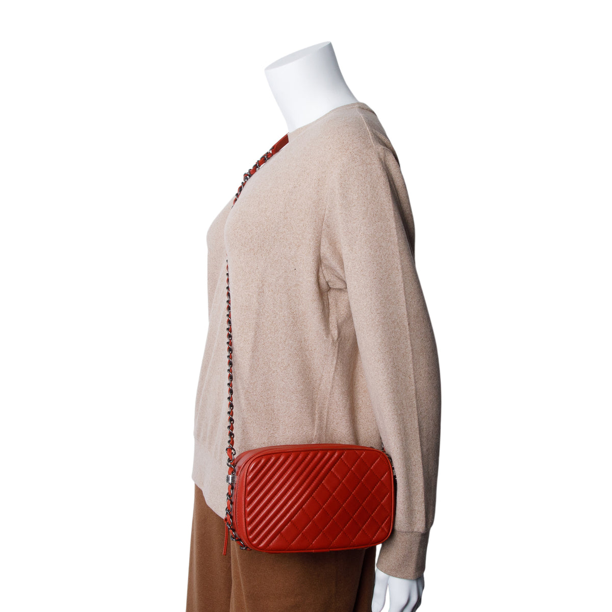 Chanel Red Lambskin Quilted Small Coco Boy Camera Bag w/ Authenticity Card