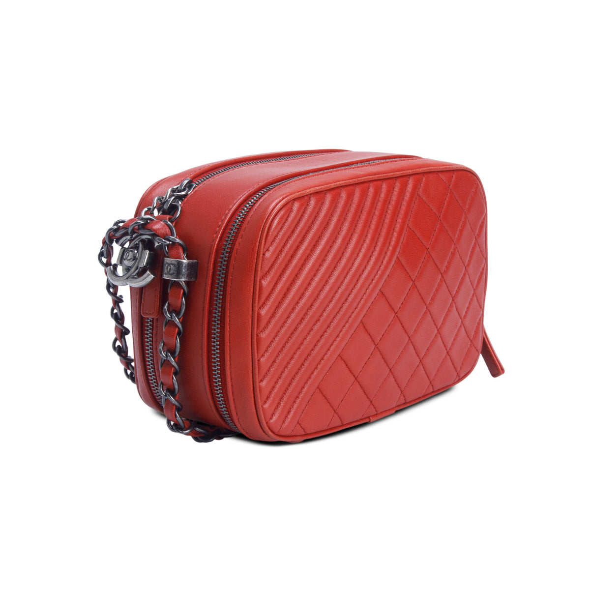 Chanel Red Lambskin Quilted Small Coco Boy Camera Bag w/ Authenticity Card