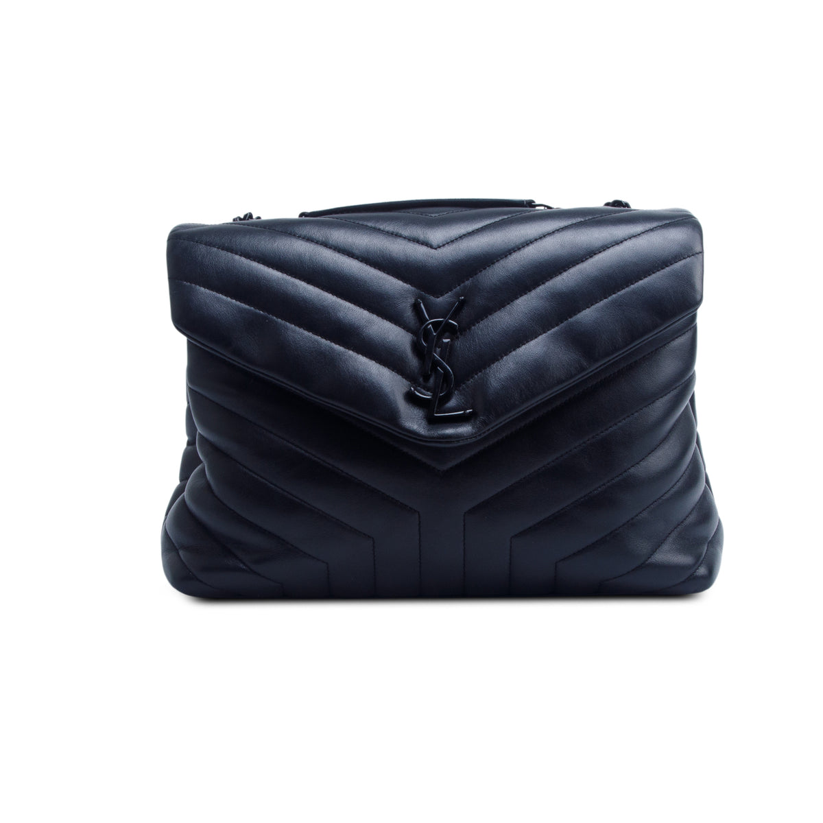 Saint Laurent Black Calfskin Y Quilted Monogram Monochrome Medium Loulou Chain Satchel