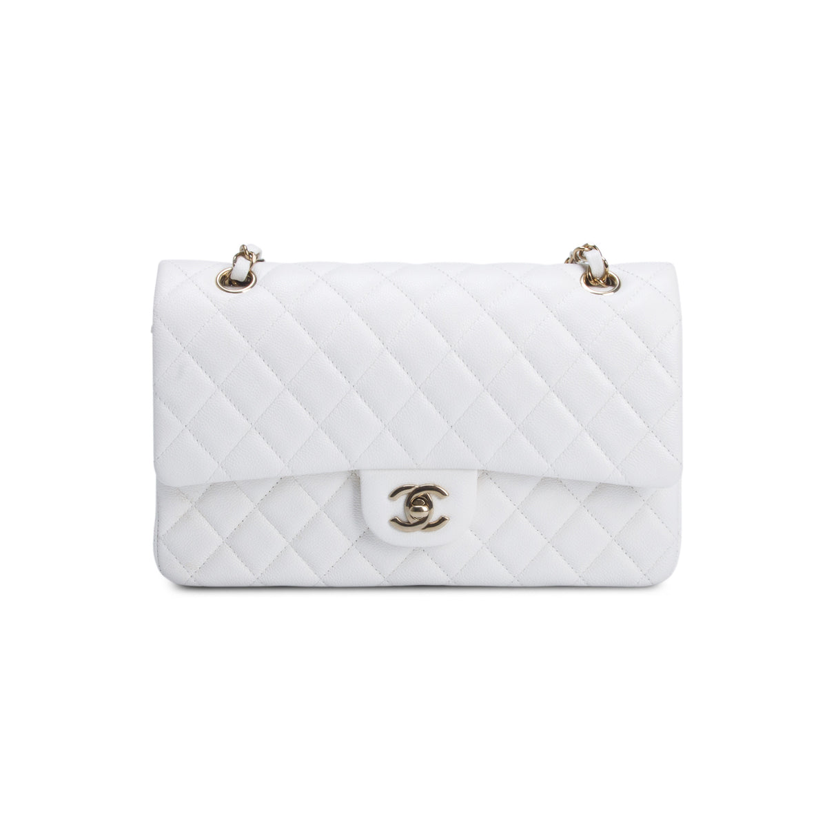 Chanel White Caviar Quilted Medium Double Flap Bag