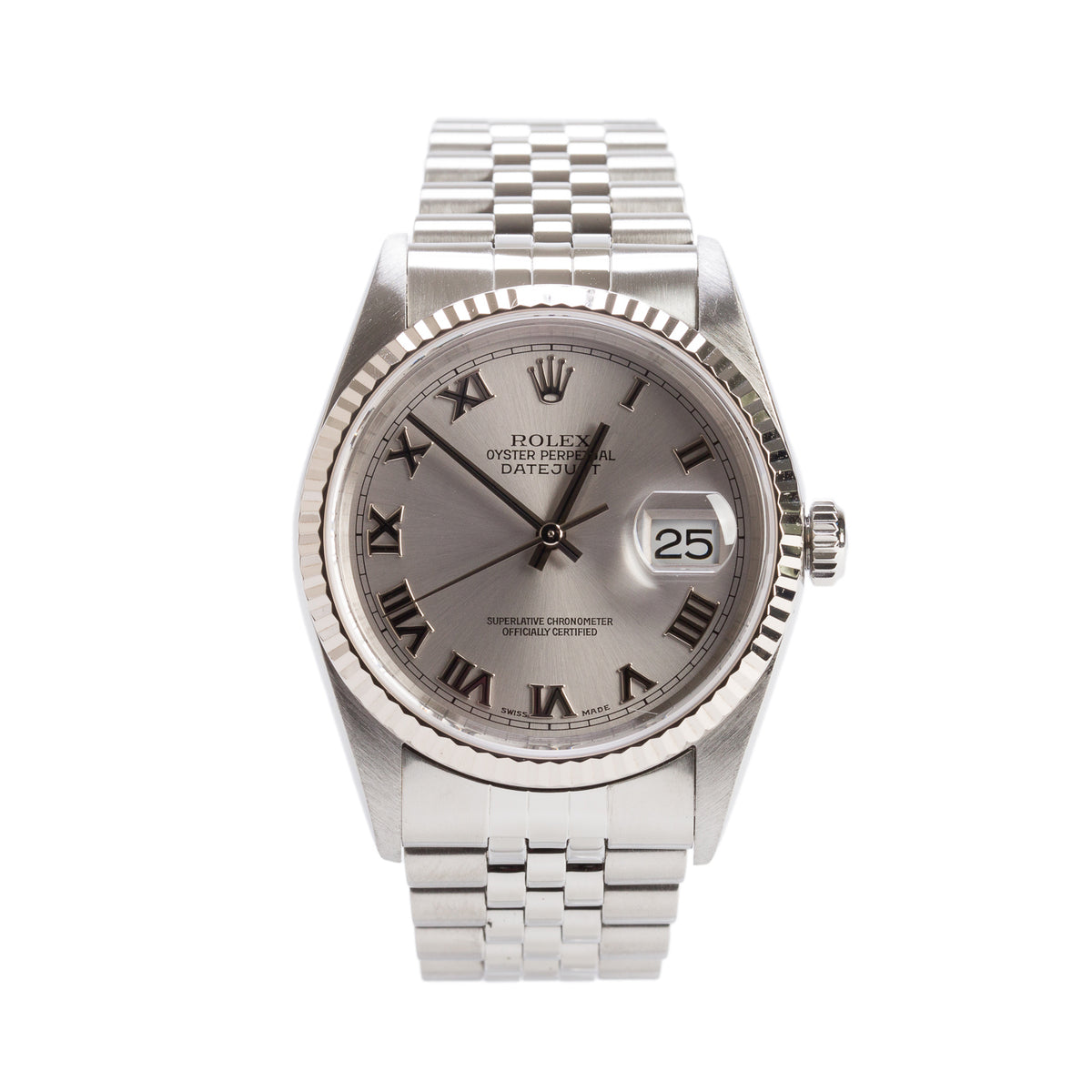 Rolex Stainless Steel Oyster Perpetual Datejust 36 MM Automatic Watch Silver Dial 16234