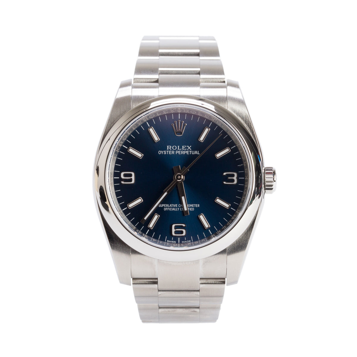 Rolex Stainless Steel Oyster Perpetual 36 MM Watch Blue Dial 116000 w/ Box & Papers