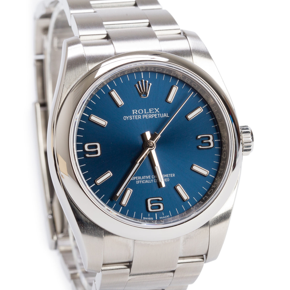 Rolex Stainless Steel Oyster Perpetual 36 MM Watch Blue Dial 116000 w/ Box & Papers