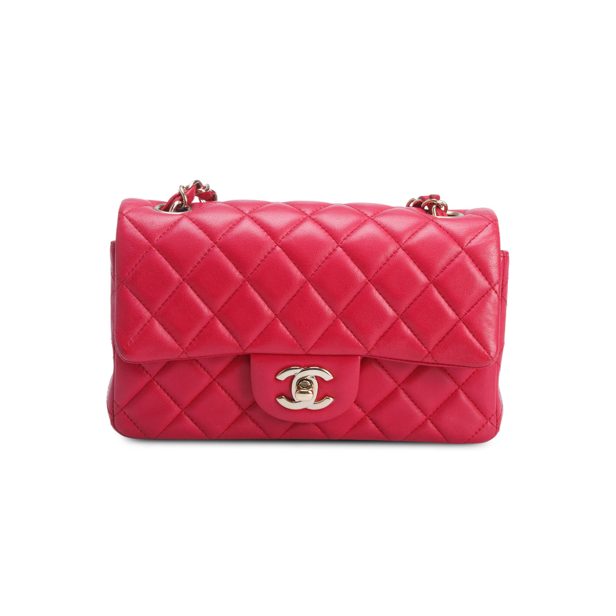 Chanel Pink Lambskin Quilted Mini Rectangular Flap Bag w/ Authenticity Card