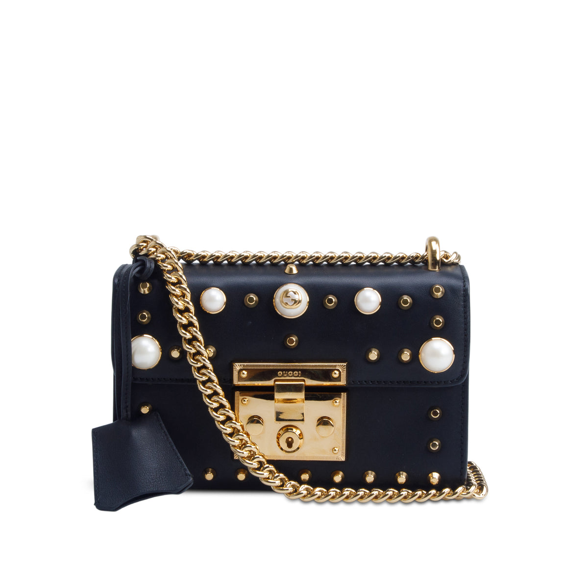 Gucci Black Calfskin Studded Small Padlock Shoulder Bag
