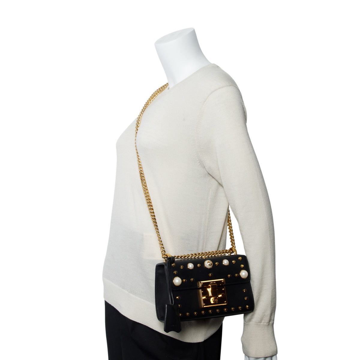 Gucci Black Calfskin Studded Small Padlock Shoulder Bag