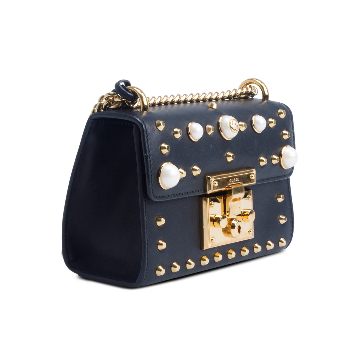 Gucci Black Calfskin Studded Small Padlock Shoulder Bag