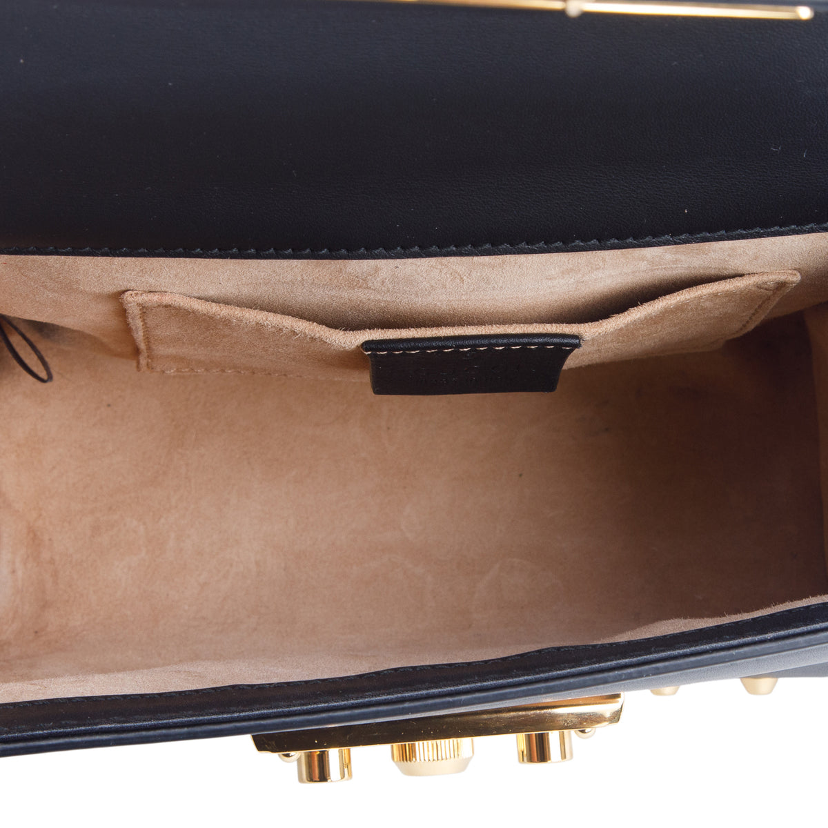 Gucci Black Calfskin Studded Small Padlock Shoulder Bag