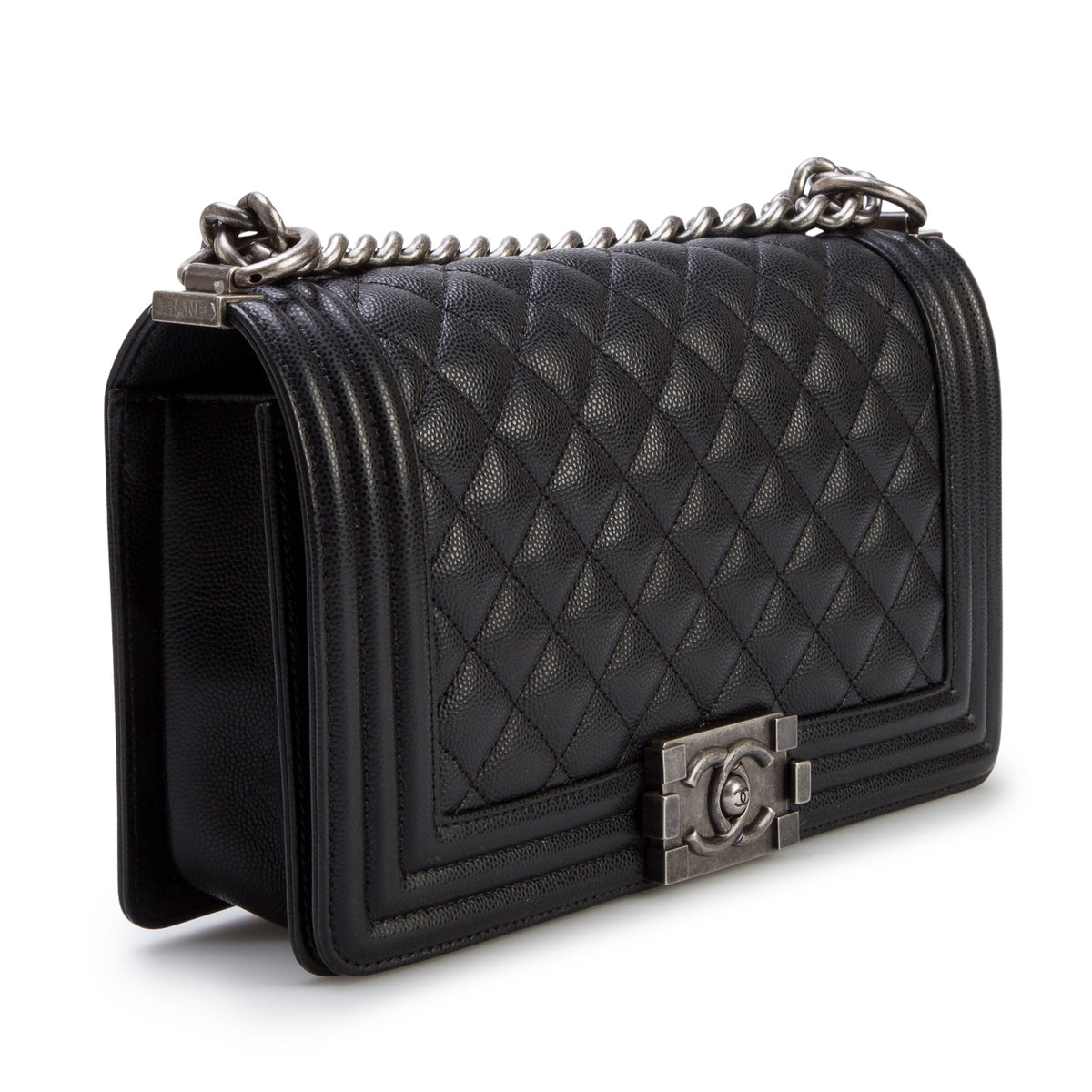 Chanel 2021 Black Quilted Caviar Medium Boy Flap Bag w/ Box & Receipt