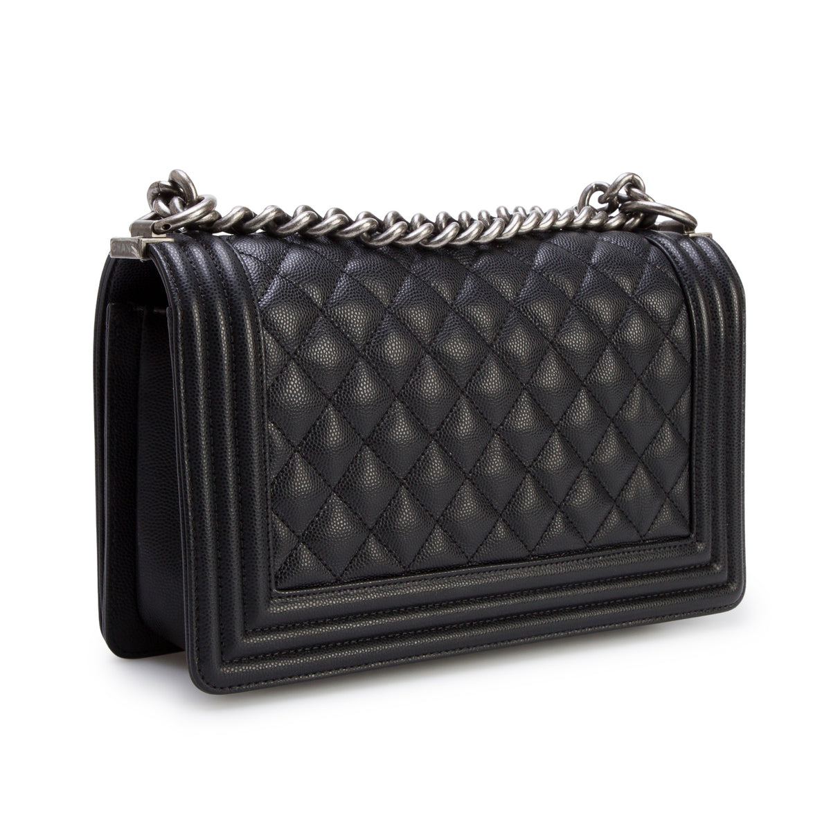 Chanel 2021 Black Quilted Caviar Medium Boy Flap Bag w/ Box & Receipt