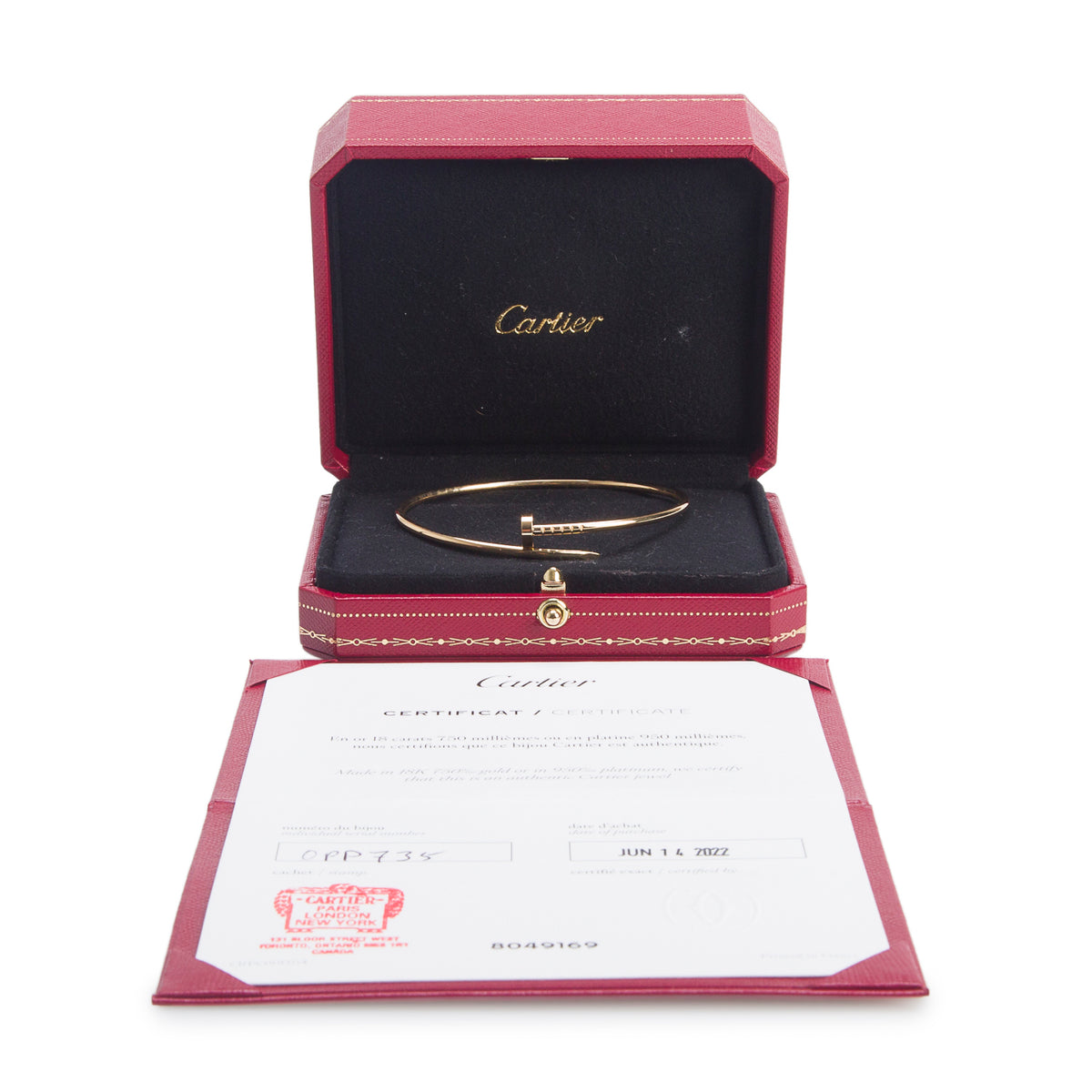 Cartier 2022 18k Yellow Gold Juste Un Clou Bracelet, Small Model Size 18 w/ Box, Receipt & Certificate