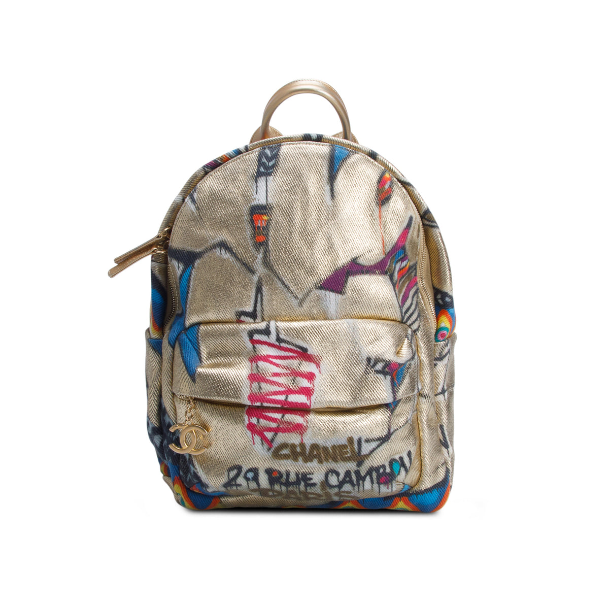 Chanel Gold Graffiti Printed Canvas Street Spirit Backpack w/ Authenticity Card & Receipt