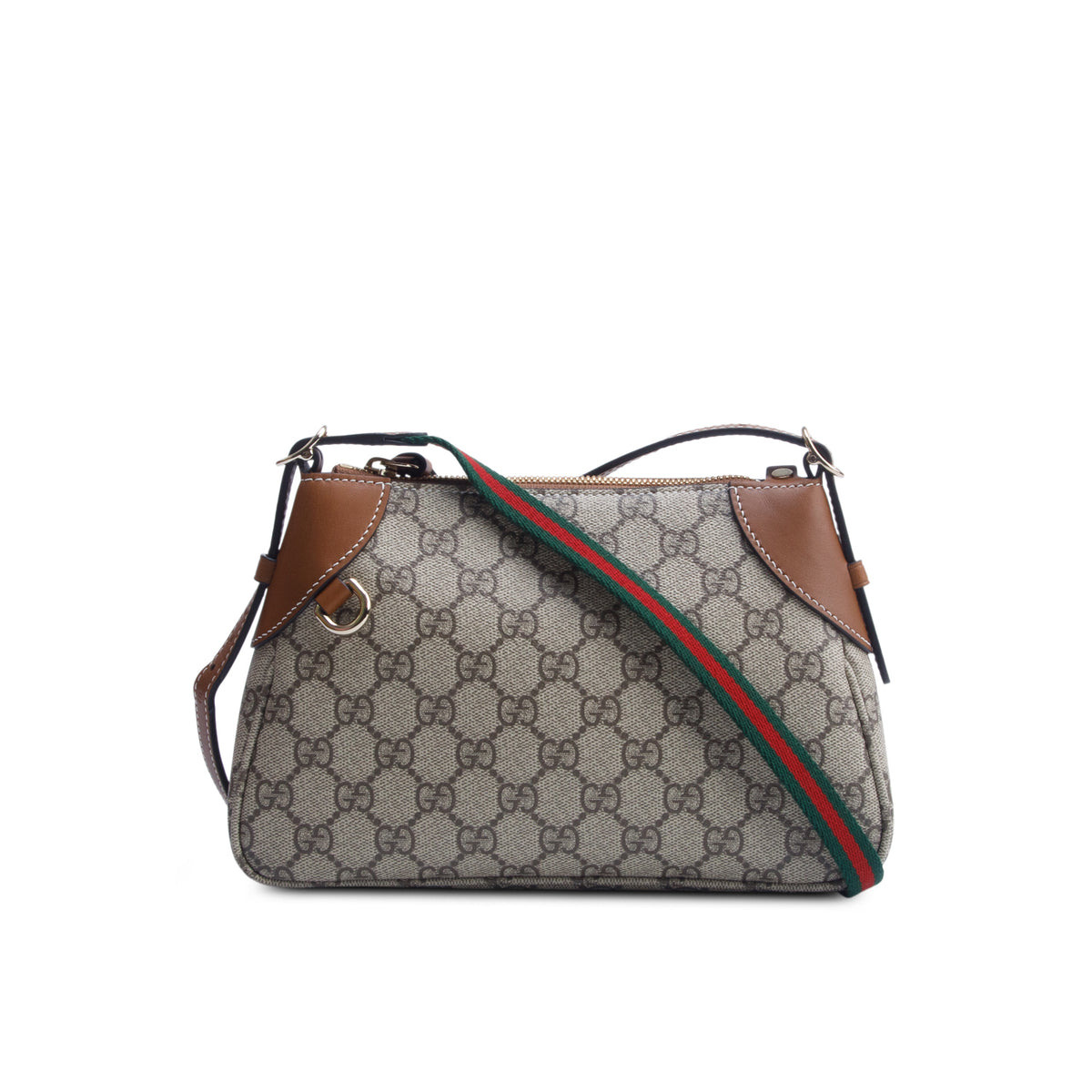 Gucci GG Supreme Monogram Textured Calfskin Small Emblem Shoulder Bag w/ Box & Straps