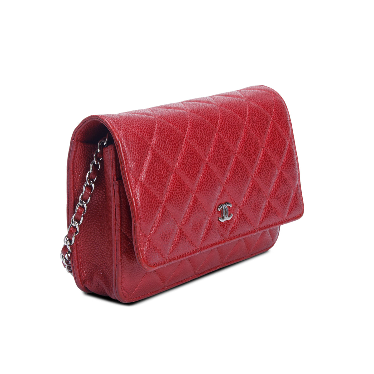 Chanel Red Quilted Caviar Classic Wallet on Chain