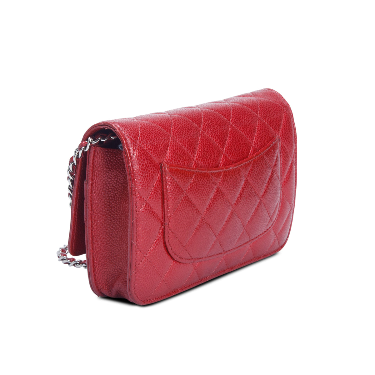 Chanel Red Quilted Caviar Classic Wallet on Chain