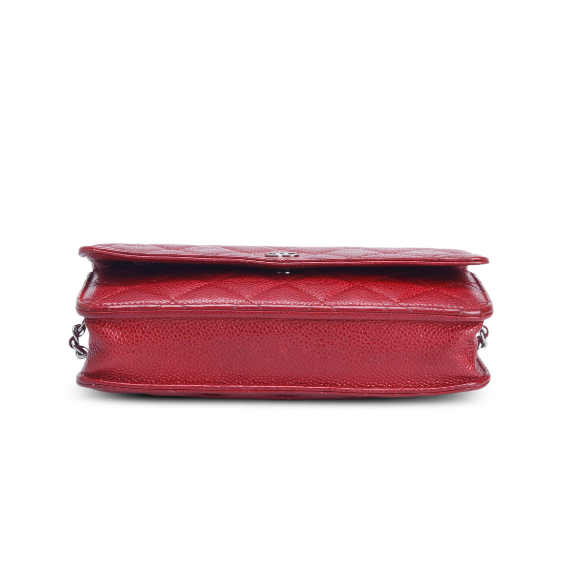 Chanel Red Quilted Caviar Classic Wallet on Chain