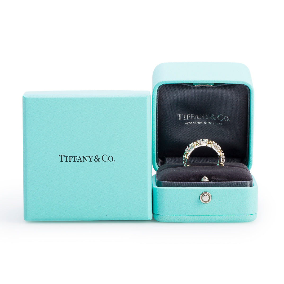 Tiffany & Co. Schlumberger Platinum & 18k Yellow Gold Sixteen Stone Diamond Ring, Size 6.25 w/ Box