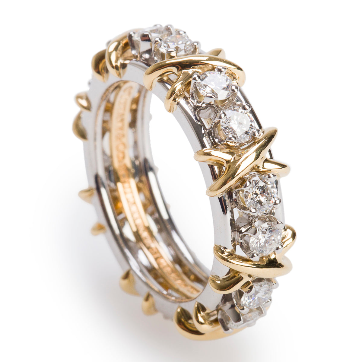 Tiffany & Co. Schlumberger Platinum & 18k Yellow Gold Sixteen Stone Diamond Ring, Size 6.25 w/ Box
