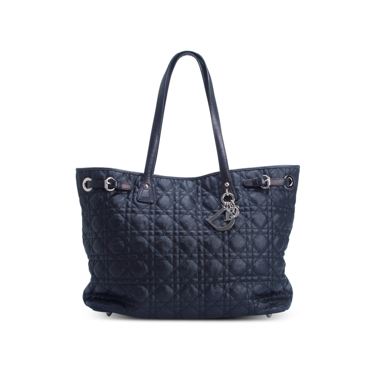Christian Dior Black Coated Canvas Cannage Small Panarea Tote