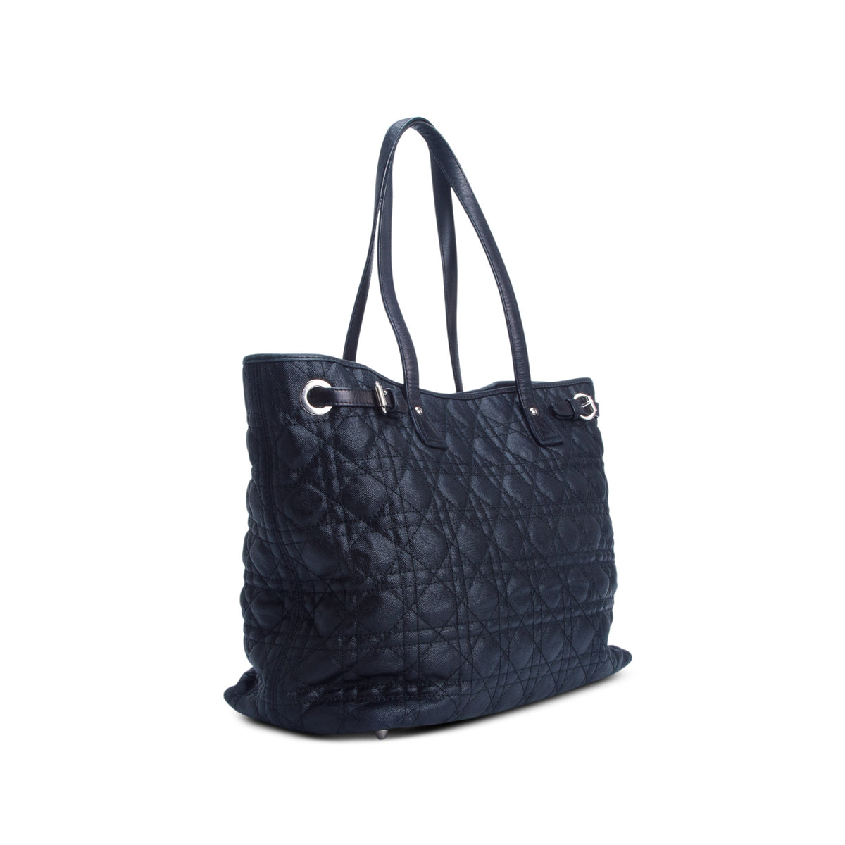Christian Dior Black Coated Canvas Cannage Small Panarea Tote