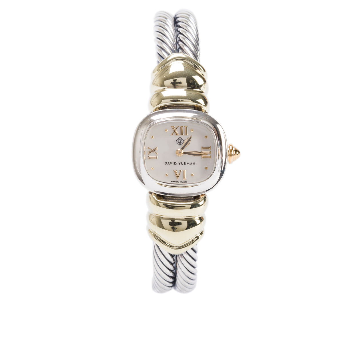 David Yurman Stainless Steel & 14k Yellow Gold Thoroughbred Cable Watch Mother of Pearl Dial