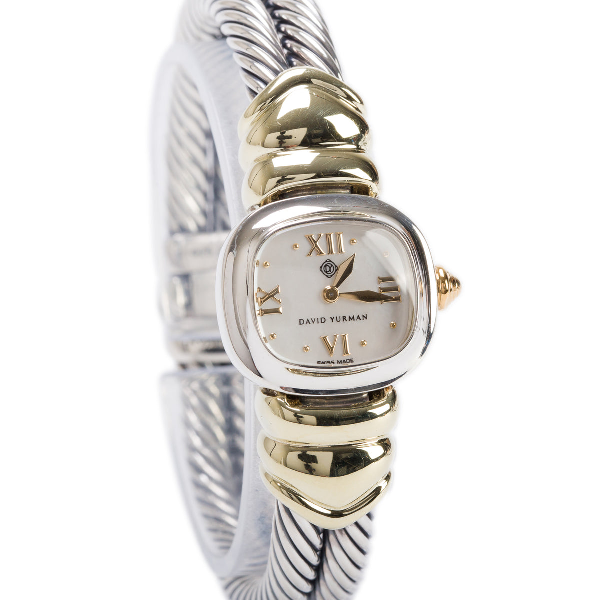 David Yurman Stainless Steel & 14k Yellow Gold Thoroughbred Cable Watch Mother of Pearl Dial