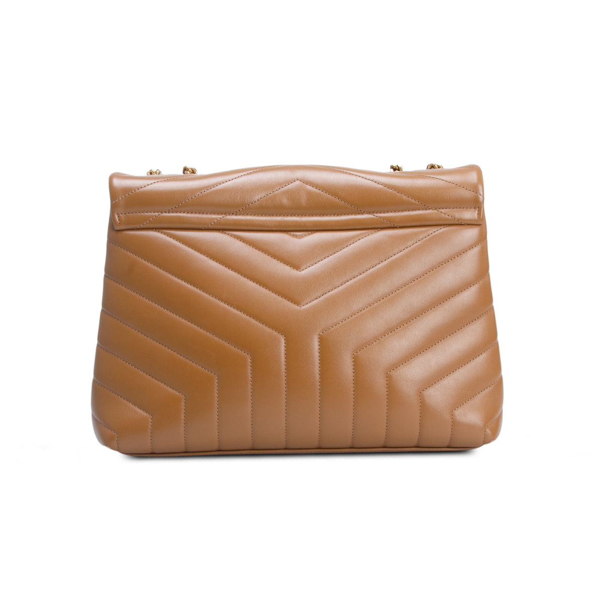 Saint Laurent 2021 Brown Calfskin Y Quilted Monogram Medium Loulou Chain Satchel w/ Box