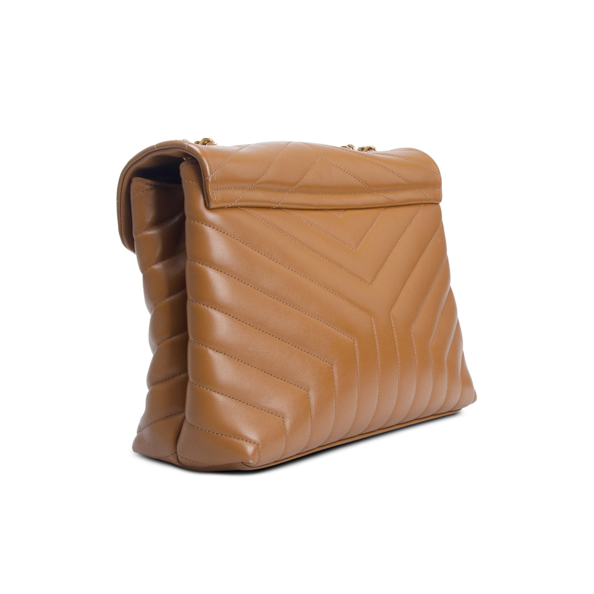 Saint Laurent 2021 Brown Calfskin Y Quilted Monogram Medium Loulou Chain Satchel w/ Box