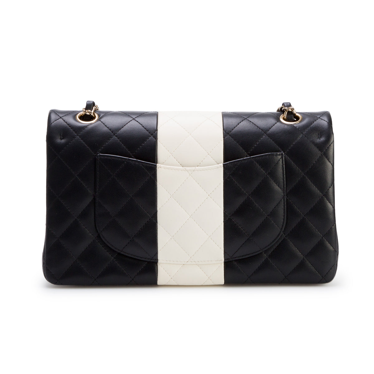 Chanel 2022 Black/White Quilted Lambskin Leather Classic Medium Double Flap Bag w/ Box, Authenticity Card & Receipt