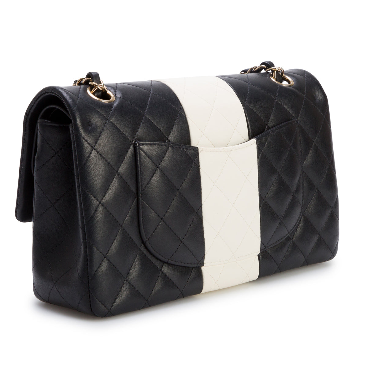 Chanel 2022 Black/White Quilted Lambskin Leather Classic Medium Double Flap Bag w/ Box, Authenticity Card & Receipt