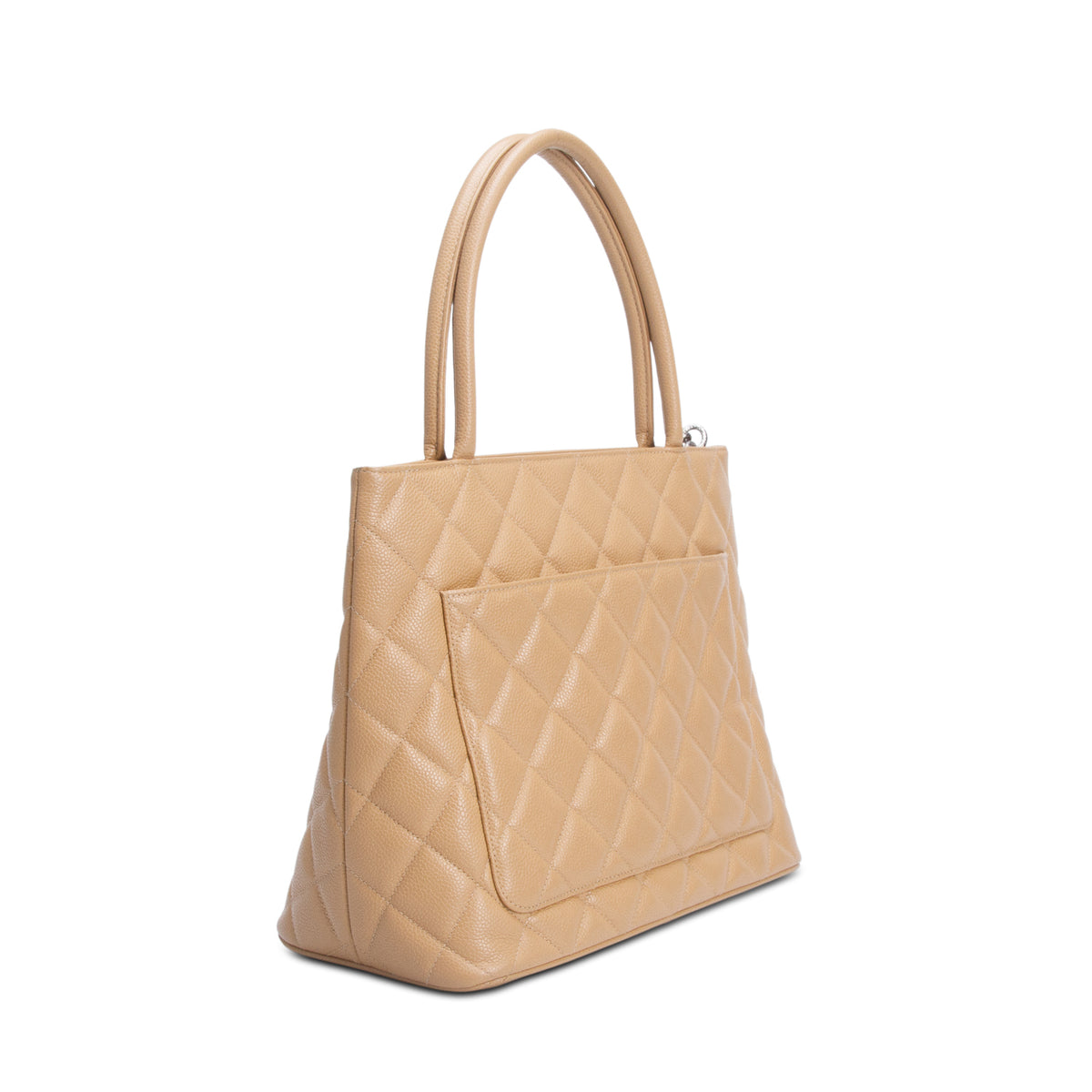 Chanel Vintage Beige Quilted Caviar Leather Medallion Tote