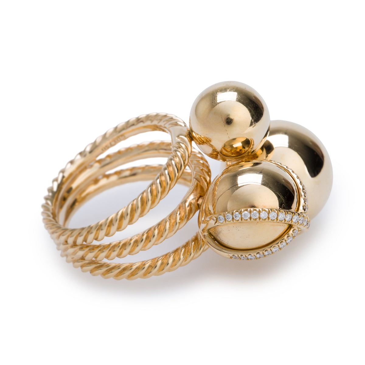 David Yurman 18k Yellow Gold Diamond Solari Cluster Ring, Size 6.5 w/ Box