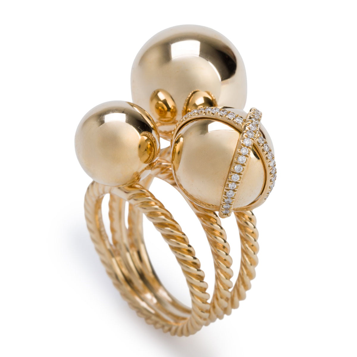 David Yurman 18k Yellow Gold Diamond Solari Cluster Ring, Size 6.5 w/ Box