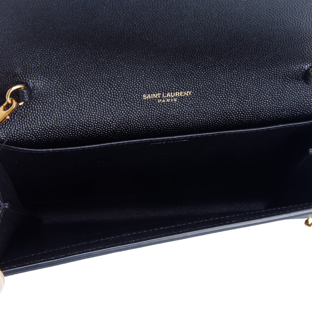 Saint Laurent 2021 Black Grain De Poudre Monogram Uptown Chain Wallet w/ Box