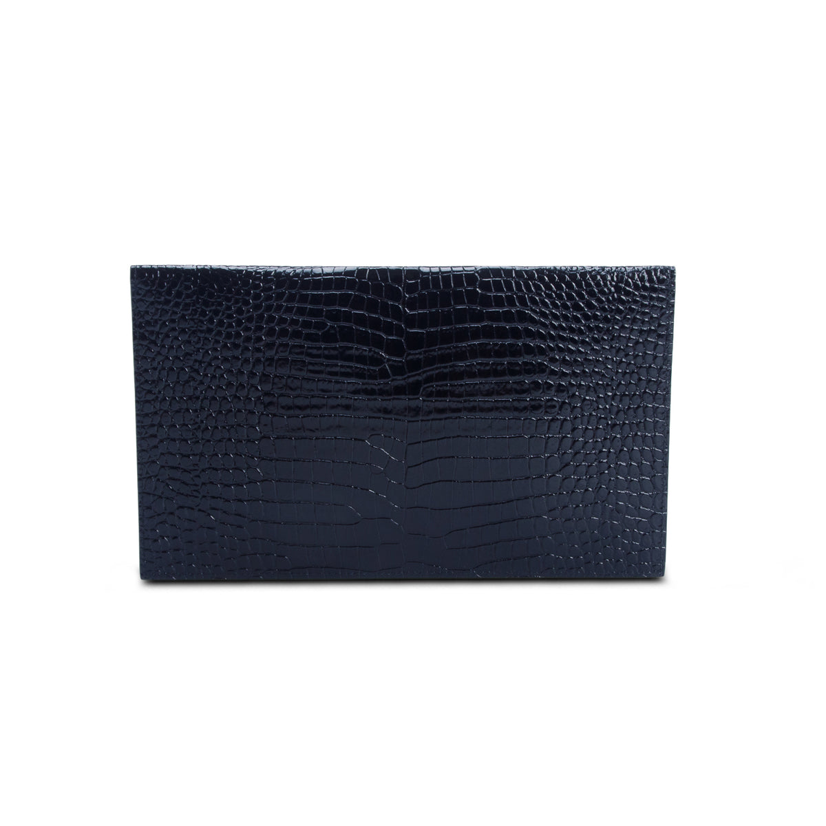 Saint Laurent 2023 Black Calfskin Croc Embossed Uptown Monogram Pouch w/ Box