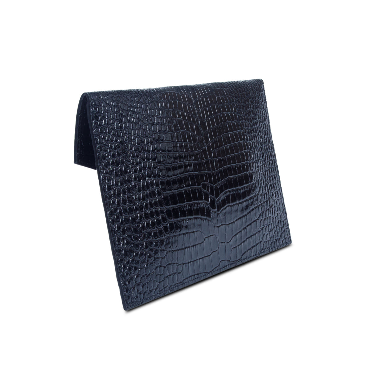 Saint Laurent 2023 Black Calfskin Croc Embossed Uptown Monogram Pouch w/ Box
