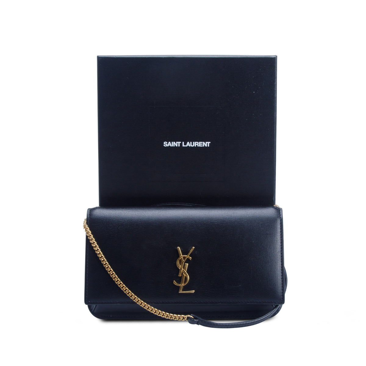 Saint Laurent 2022 Black Calfskin Leather Cassandre Phone Holder w/ Box
