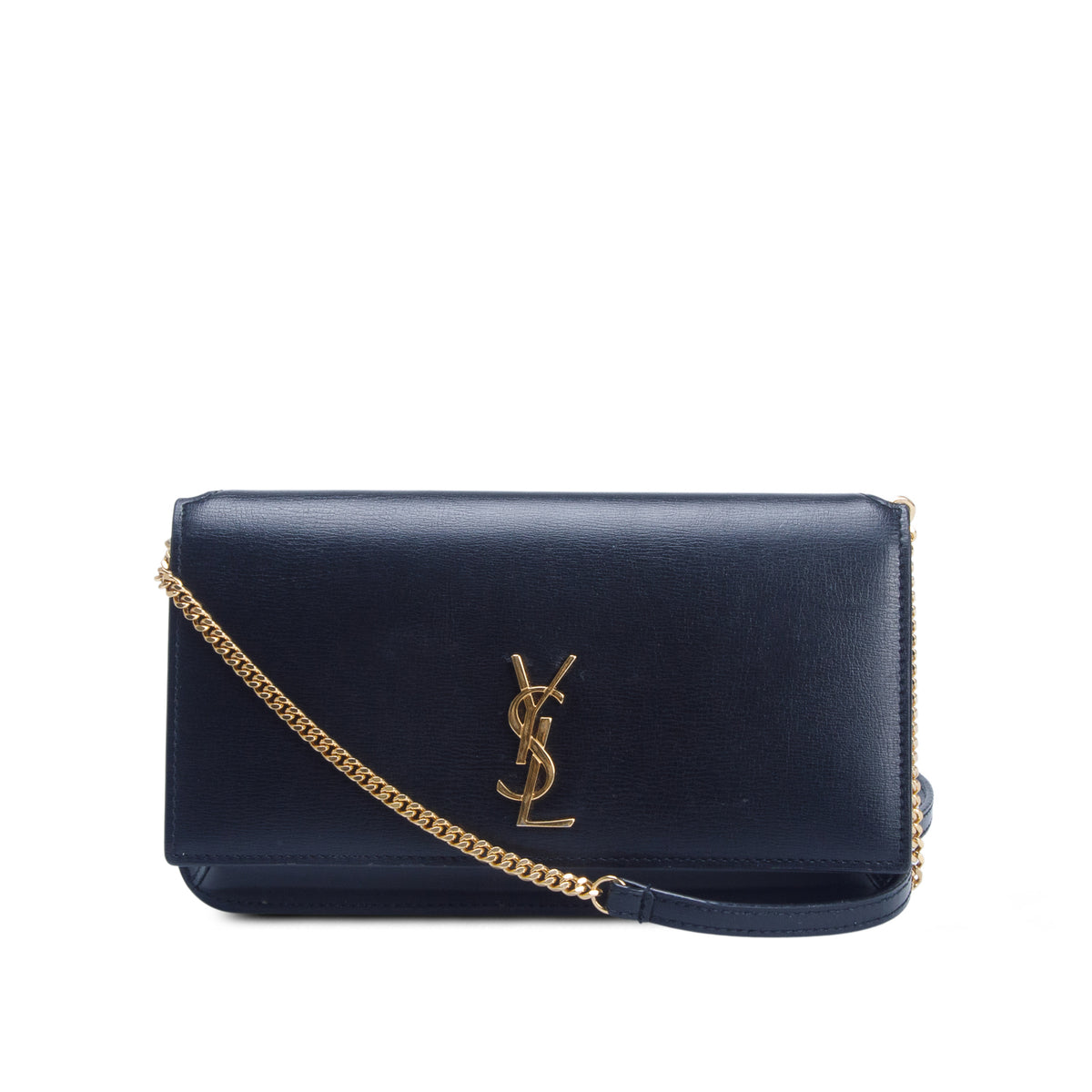 Saint Laurent 2022 Black Calfskin Leather Cassandre Phone Holder w/ Box