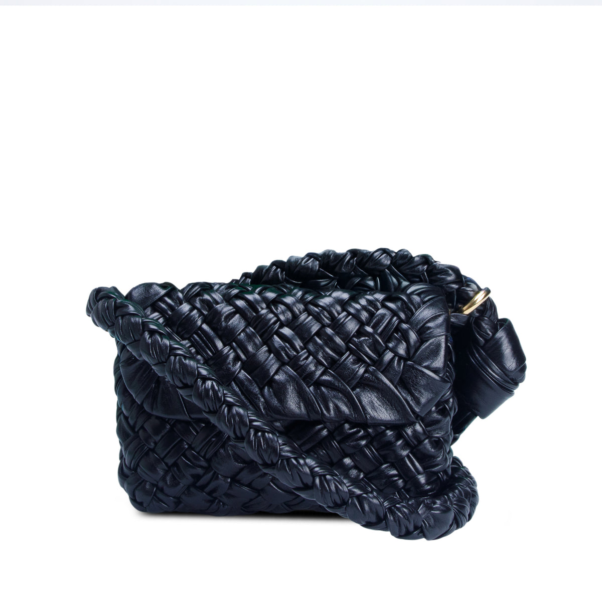Bottega Veneta Black Calfskin Foulard Intreccio Kalimero Città Shoulder Bag w/ Box