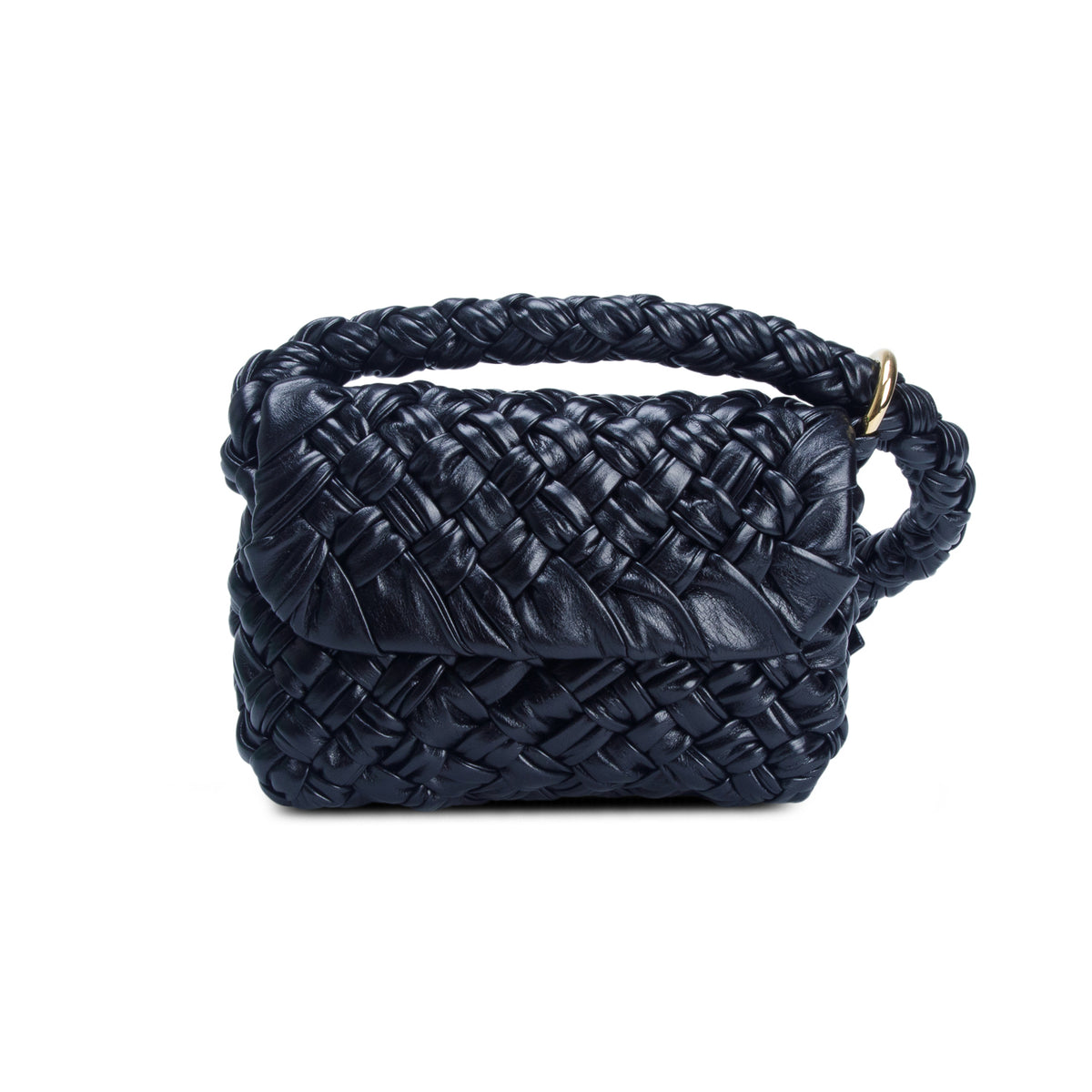 Bottega Veneta Black Calfskin Foulard Intreccio Kalimero Città Shoulder Bag w/ Box