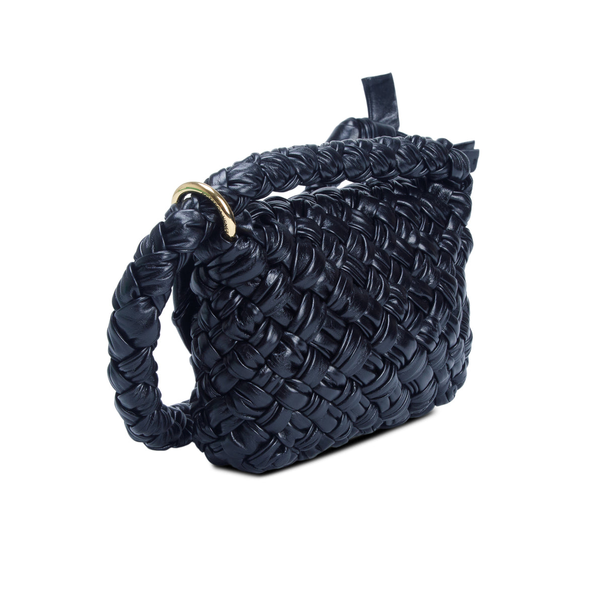 Bottega Veneta Black Calfskin Foulard Intreccio Kalimero Città Shoulder Bag w/ Box