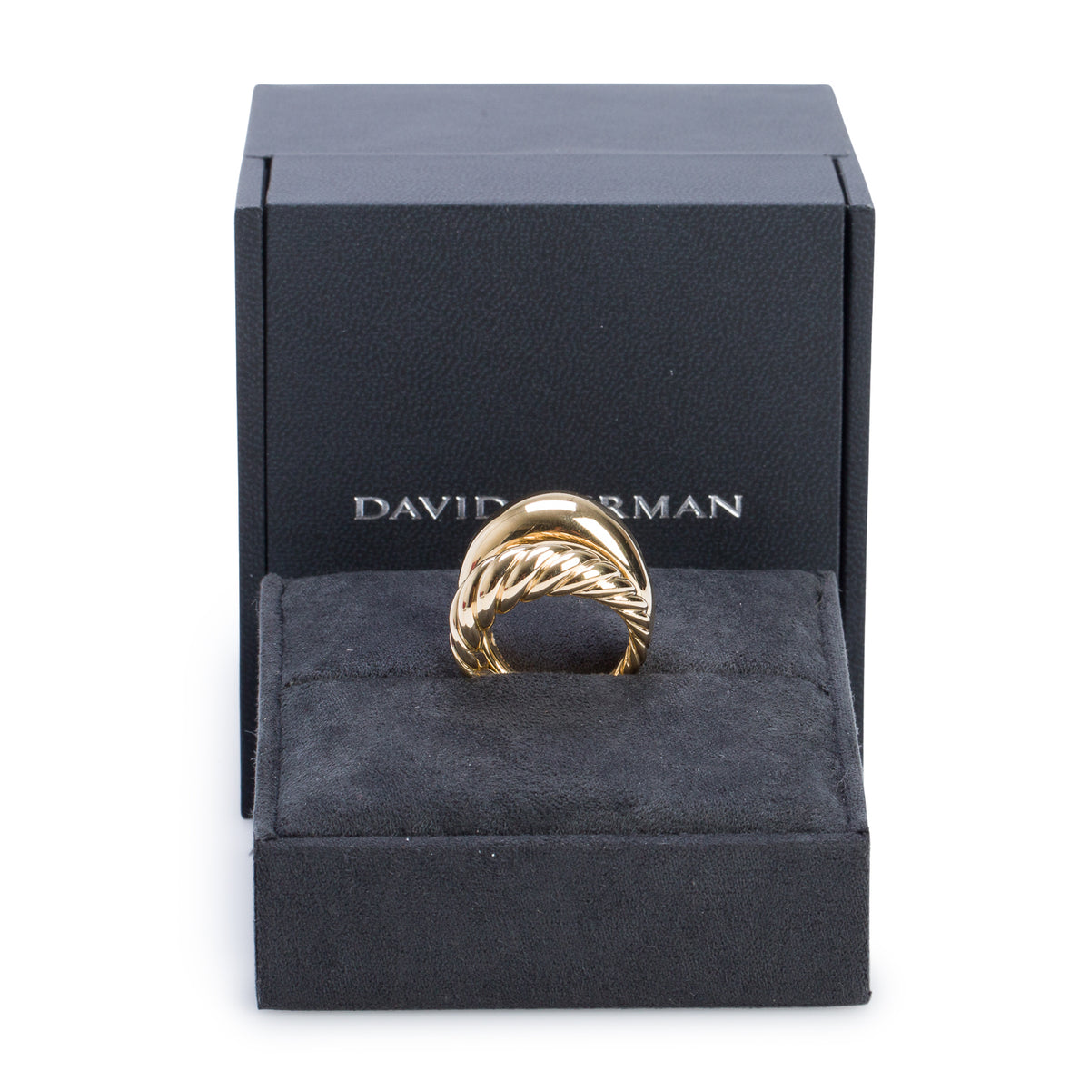 David Yurman 18k Yellow Gold Pure Form Two Row Stacking Ring, Size 6.25 w/ Box & Receipt