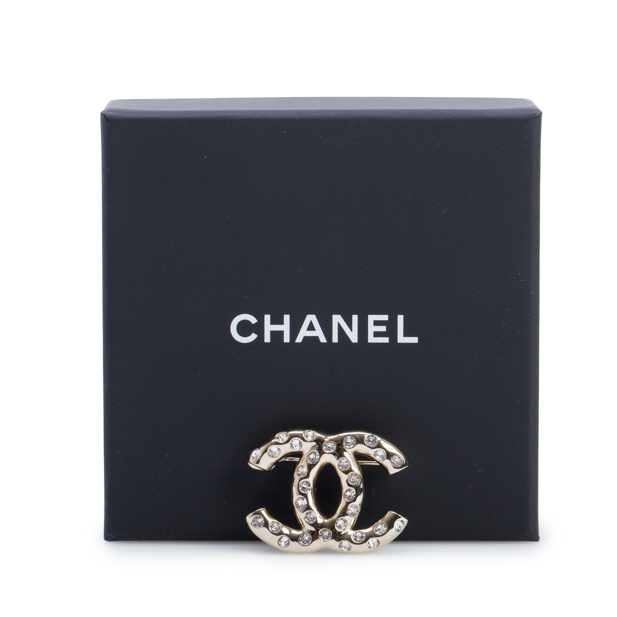 Chanel 2024 Gold Plated Strass CC Pin Brooch w/ Box