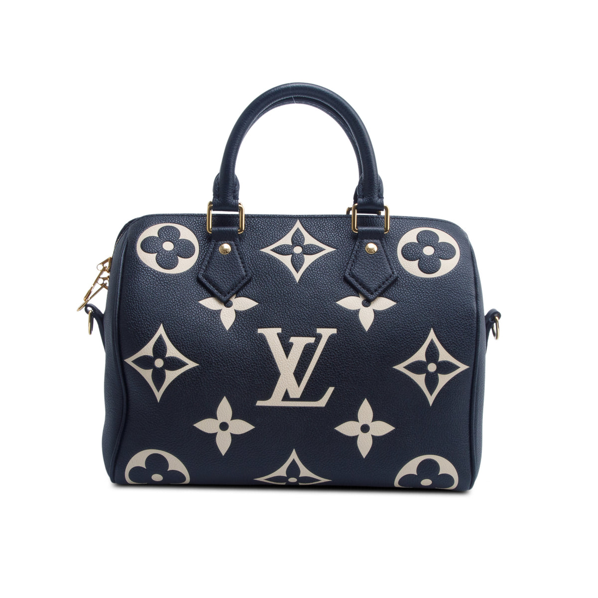 Louis Vuitton Black Empreinte Monogram Giant Speedy Bandouliere 25 w/ Strap