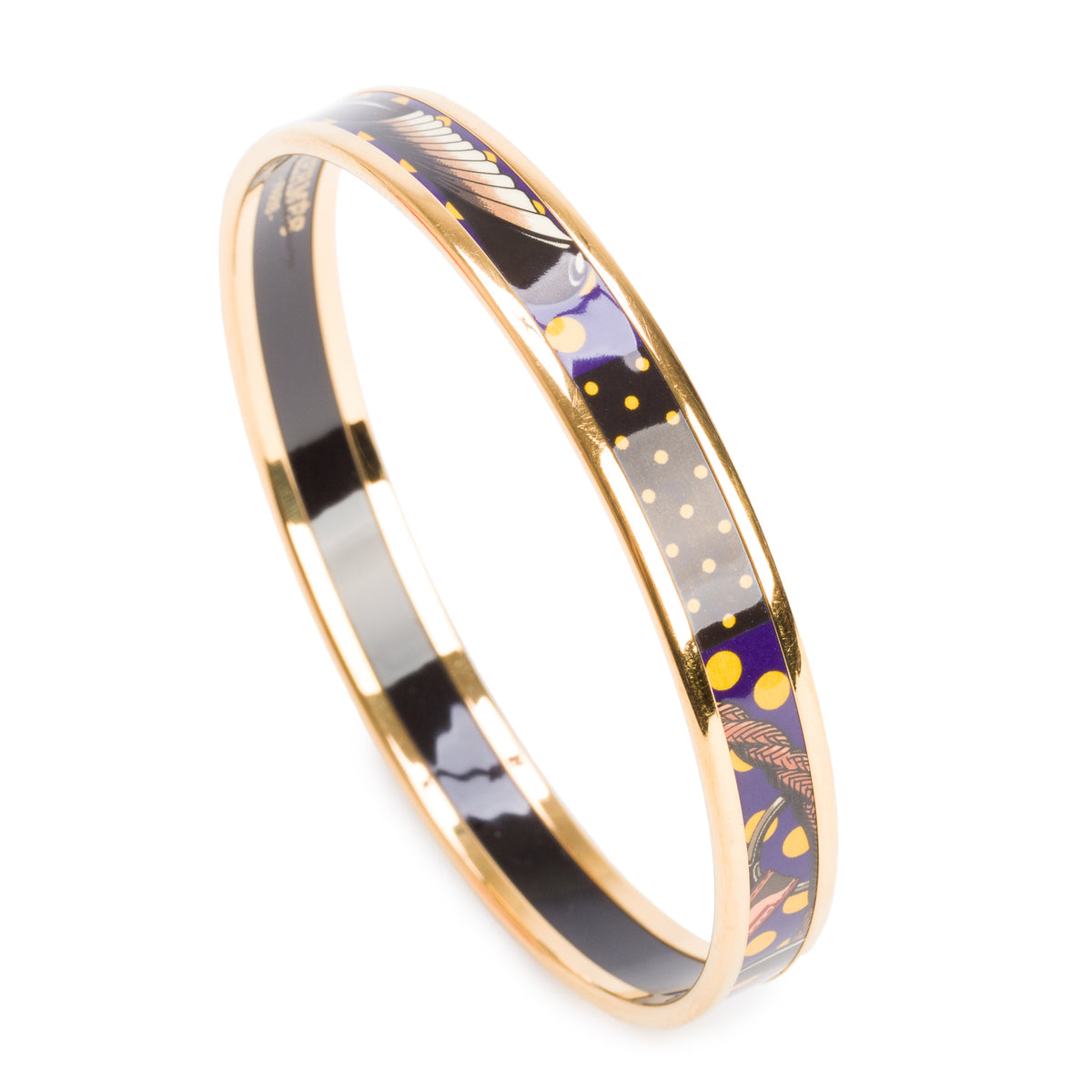 Hermes Gold-Plated Multicolor 'Clic Clac A Pois' Enamel Narrow Bangle