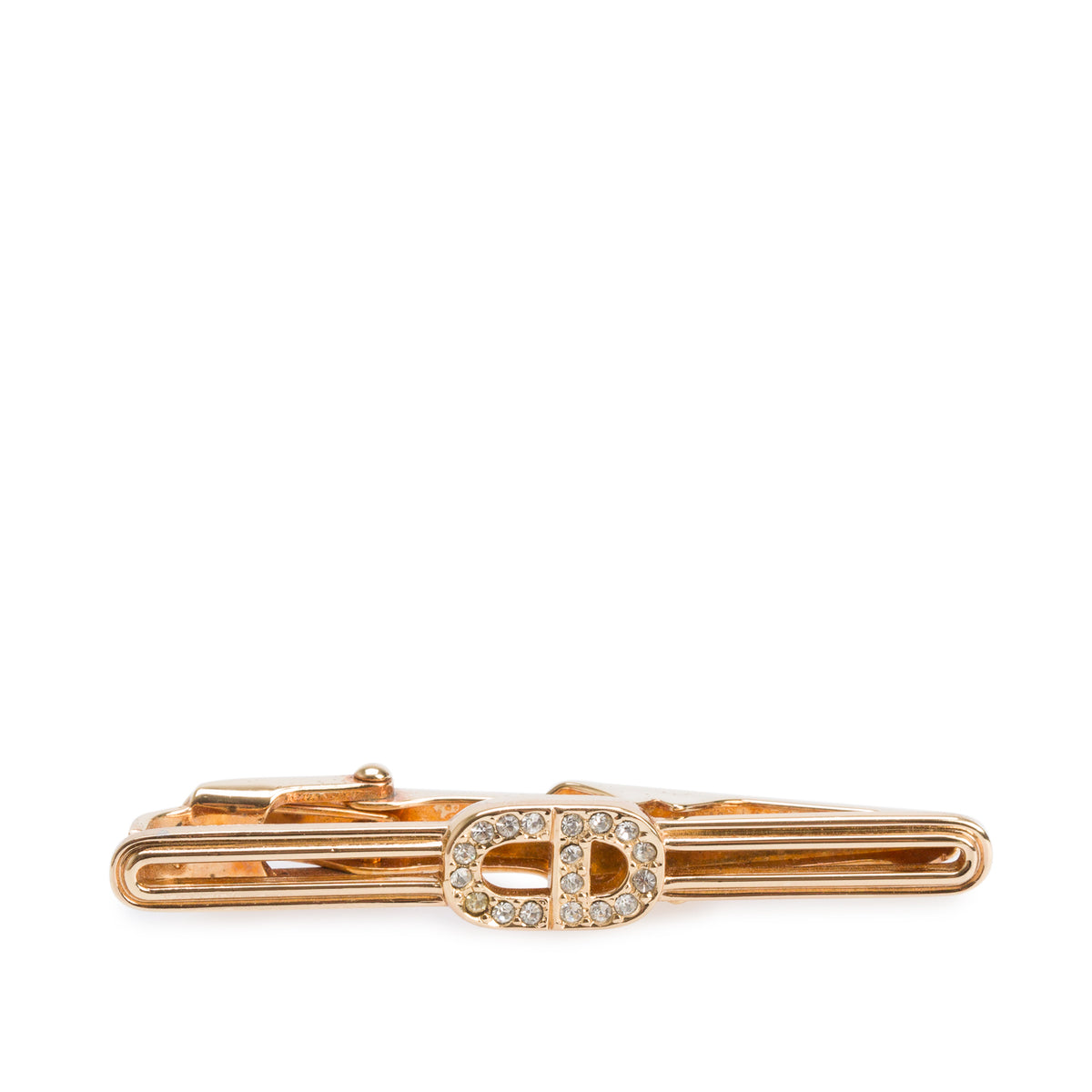 Christian Dior Gold-Plated Crystal CD Logo Tie Clip
