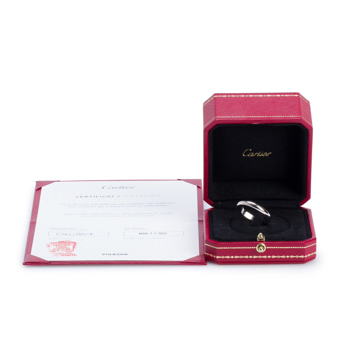 Cartier Platinum 1895 4 MM Wedding Band Ring, Size 67 11.75 w/ Box, Receipt & Certificate
